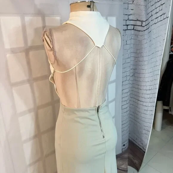 Blithe NWT White Green Open Back Sleeveless Cutout Halter Maxi Dress Small - Picture 7 of 12